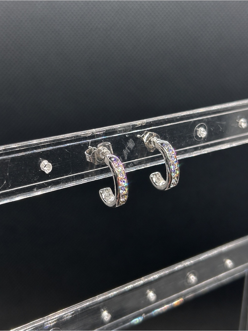 Silver-Tone Clear Crystal Huggie Hoop Earrings
